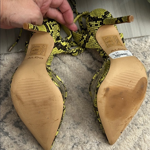 Aldo Yellow and Black Snake Print Heels - Picture 9 of 9